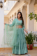 Women Chanderi Printed Lehenga Choli-LC Green Sui