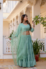 Women Chanderi Printed Lehenga Choli-LC Green Sui