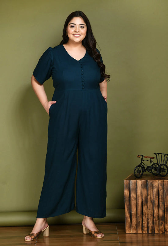 Women Solid Plus Size Teal Jumpsuits & Sets