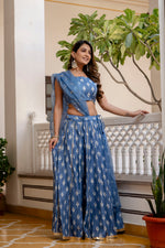 Women Chanderi Printed Lehenga Choli-LC Blue Boota