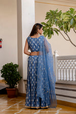 Women Chanderi Printed Lehenga Choli-LC Blue Boota