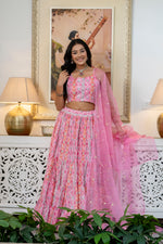 Women Chanderi Printed Lehenga Choli-LC Pink Boota Strap