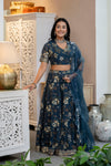 Women Chanderi Printed Lehenga Choli-LC Blue Flower