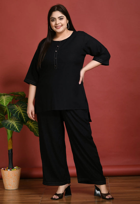 Plus Size Rayon Anchor Black Co-Ord Set