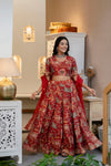 Women Chanderi Printed Lehenga Choli-LC Red