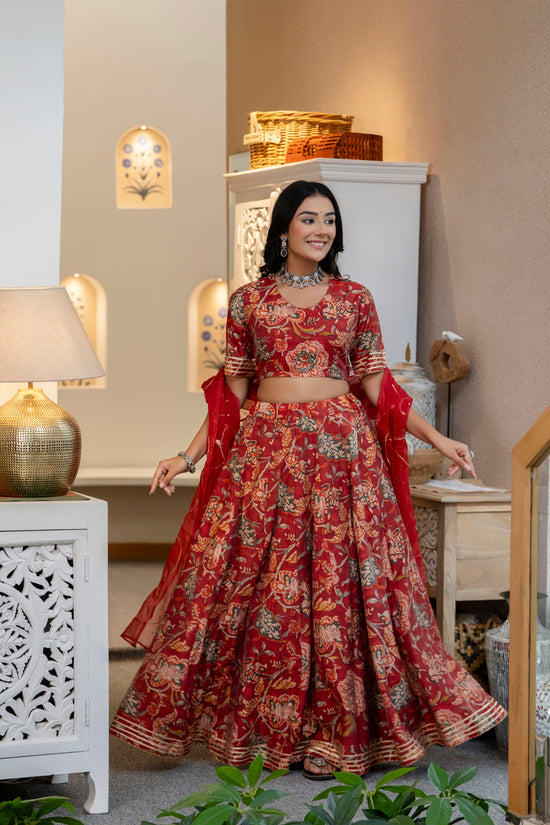 Women Chanderi Printed Lehenga Choli-LC Red