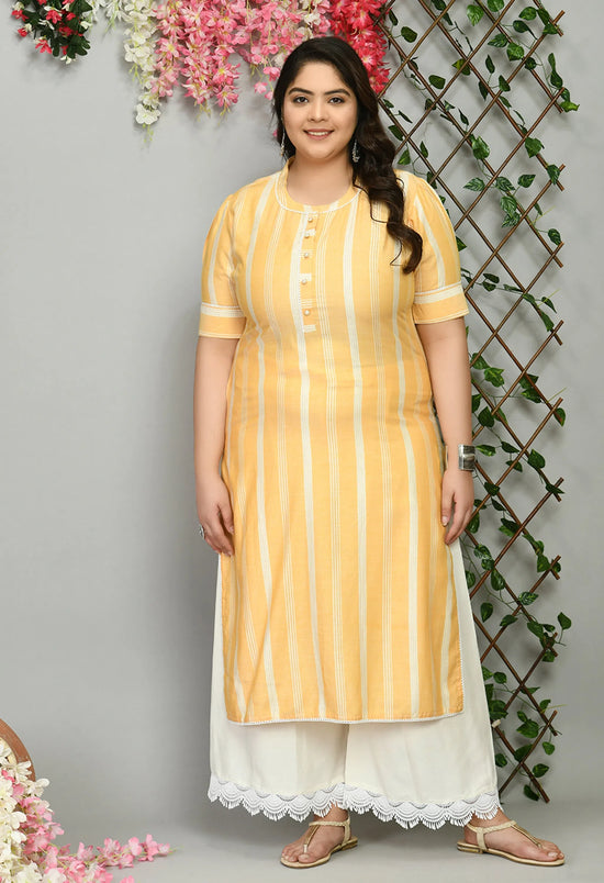 Plus Size Striped Yellow Kurta