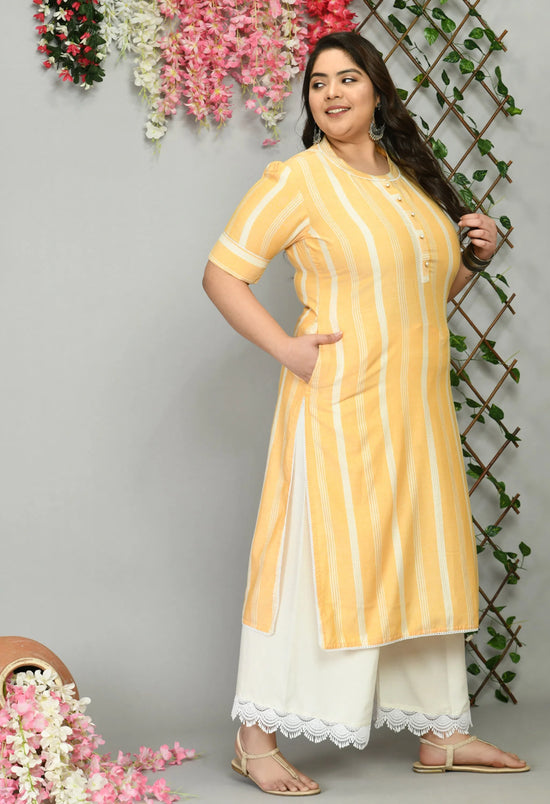 Plus Size Yellow Striped Kurta Palazzo Set