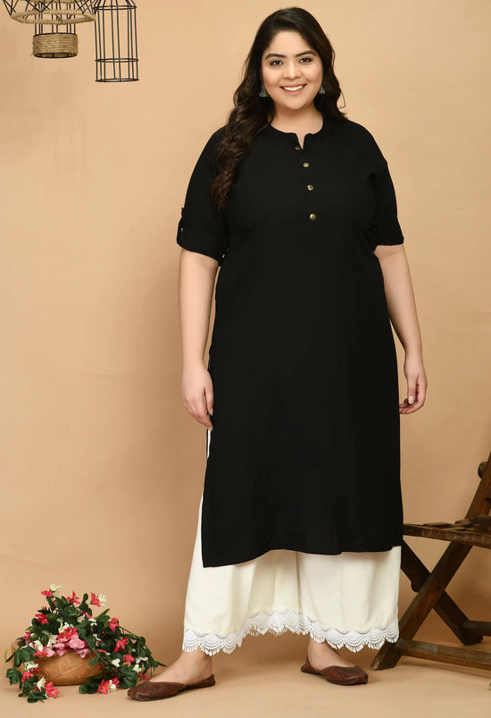 Plus Size Solid Black Kurta