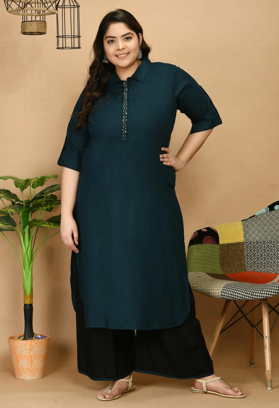 Plus Size Pathani Kurta Palazzo Set-DN255BLUEXXL