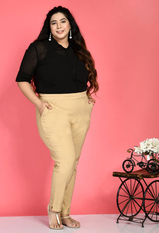 Plus Size Beige Lycra Trousers