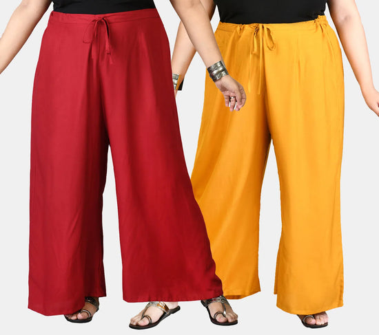 Maroon & Mustard Plain Palazzos