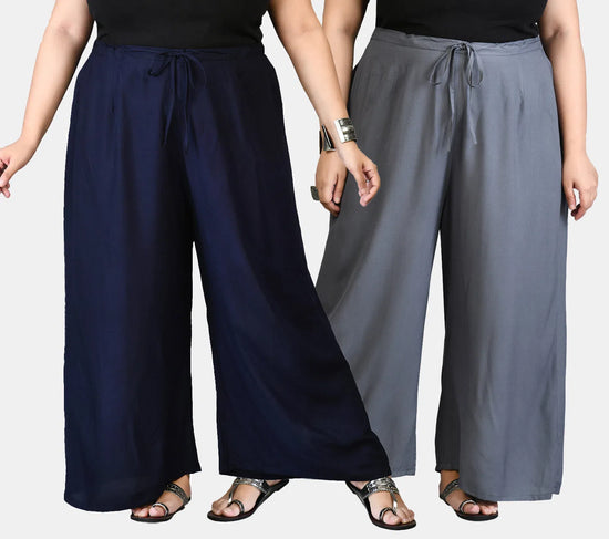 Navy Blue & Grey Plain Palazzos