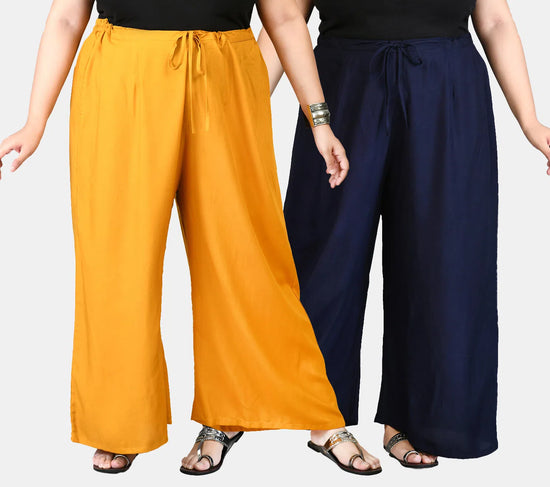 Mustard & Navy Blue Palazzos