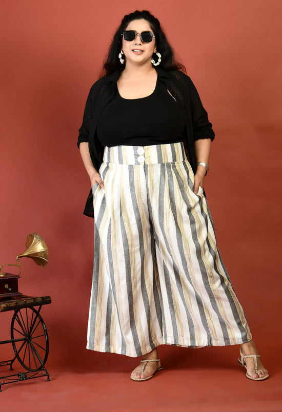 Plus Size Striped White & Grey Culottes