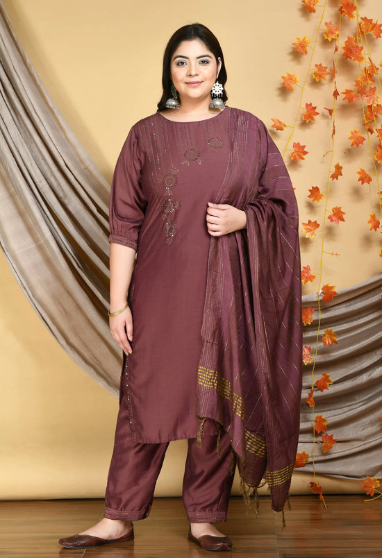 Plus Size Pastel Copper Kurta Set With Dupatta