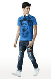 Huetrap Blue Mens Short Sleeve Graphic Printed Tshirt-HT16MKGRASUR00278