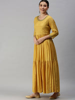 Women Solid Yellow Anarkali Kurta-DW9568-Yellow-Pink