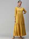 Women Solid Yellow Anarkali Kurta-DW9568-Yellow-Pink