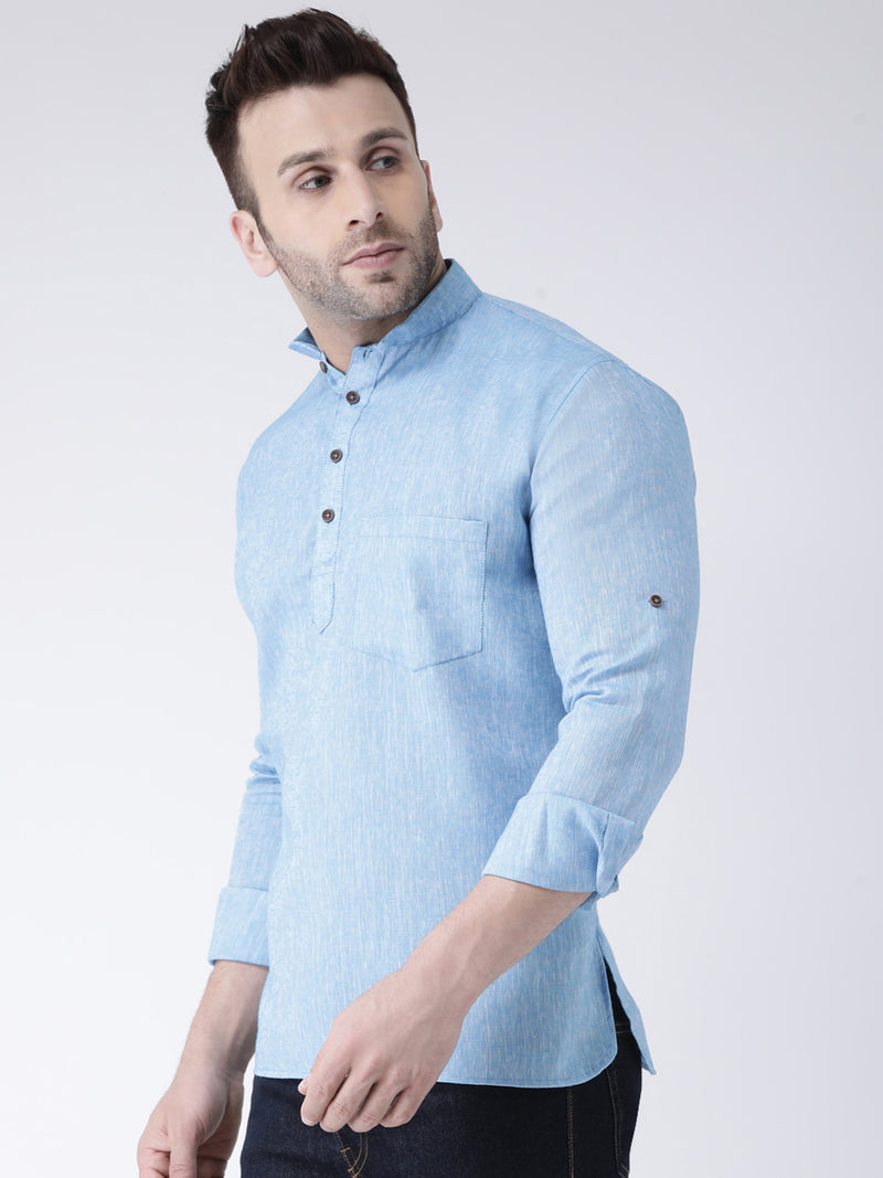 Hangup Men Slim Solid Men's Indian Wear-DarkBlueShortKurta