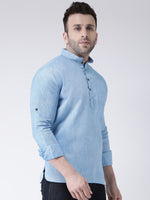 Hangup Men Slim Solid Men's Indian Wear-DarkBlueShortKurta