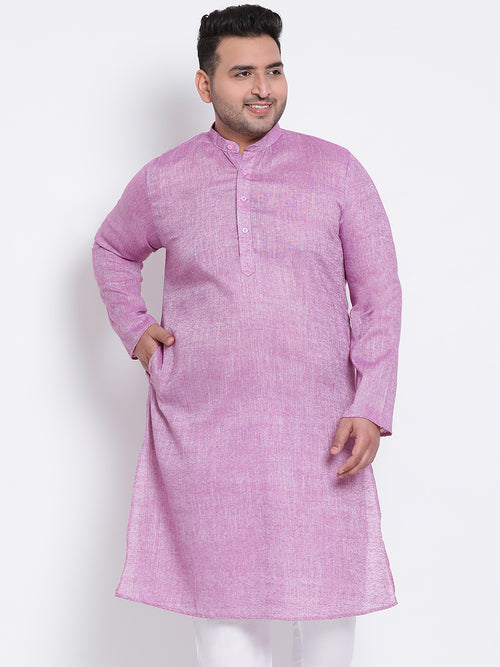 Hangup Men Standard Solid Men's Indian Wear-DarkPurple_Linen_OnlyLongKurta