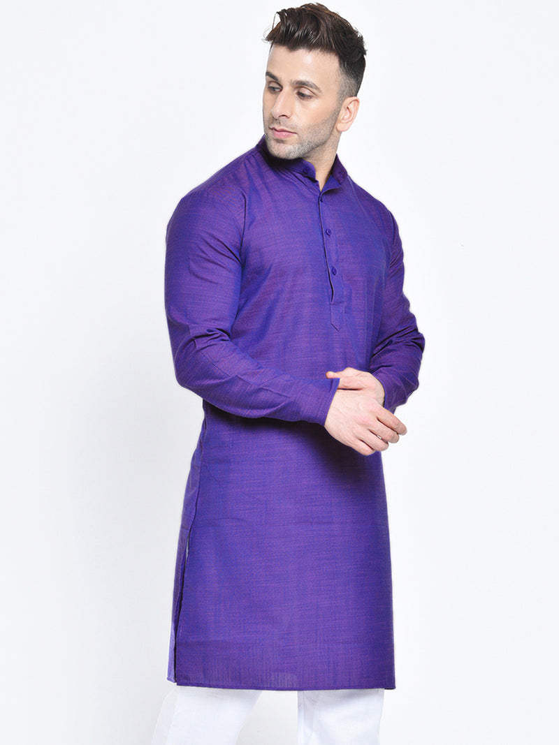 Hangup Men Standard Solid Men's Indian Wear-DarkPurple_OnlyLongKurta