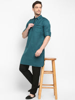 Hangup Men Standard Solid Men's Indian Wear-DarkSlate_Piping_PathaniKurta