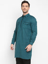 Hangup Men Standard Solid Men's Indian Wear-DarkSlate_Piping_PathaniKurta