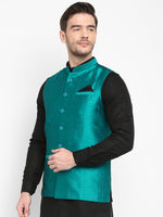 Hangup Men Standard Solid Men's Indian Wear-DarkSlate_SIlk1_Nehru