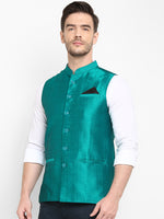 Hangup Men Standard Solid Men's Indian Wear-DarkSlate_SIlk_Nehru