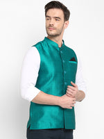 Hangup Men Standard Solid Men's Indian Wear-DarkSlate_SIlk_Nehru