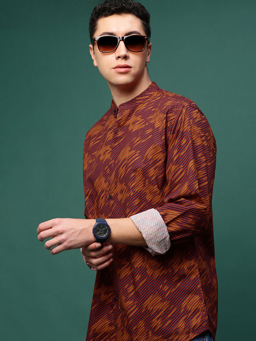 Men Rust Abstract Slim Fit Shirt-David-3166-Rust