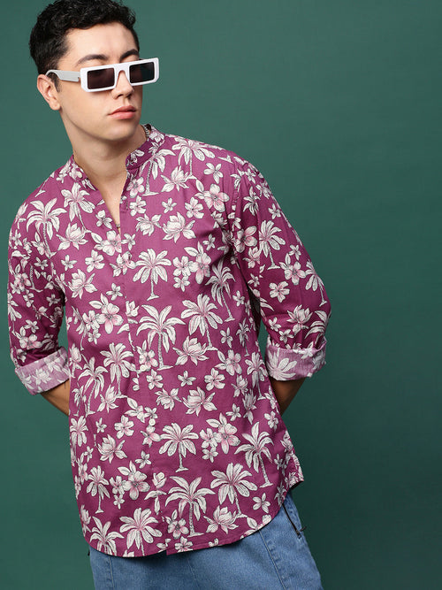 Men Pink Floral Slim Fit Shirt-David-3168-Pink