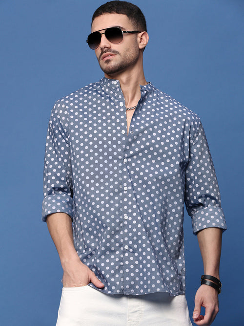 Men Grey Polka Dots Slim Fit Shirt-David-3191-Grey