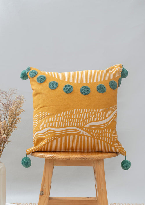 Dawn 100% cotton boho cushion cover for sofa - Mustard-240454026