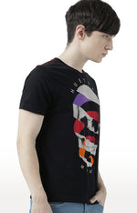 Huetrap Black Mens Short Sleeve Graphic Printed Tshirt-HT17MKGRABLK00720