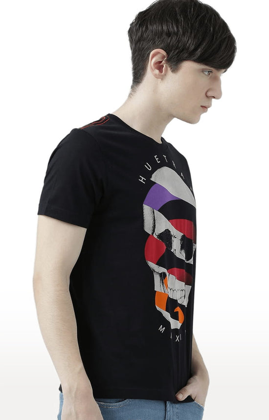 Huetrap Black Mens Short Sleeve Graphic Printed Tshirt-HT17MKGRABLK00720