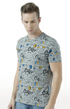 Huetrap Grey Mens Short Sleeve Graphic Printed Tshirt-HT17MKGRAGML00667