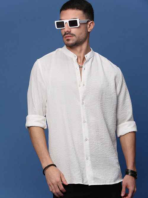 Men White Solid Slim Fit Shirt-Dude-3253-White