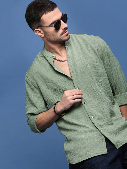 Men Green Solid Slim Fit Shirt-Dude-3259-Green