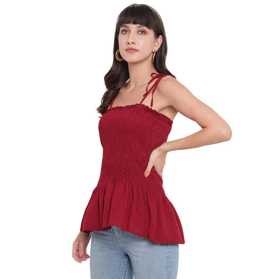 Aawari Cotton Plain Strap Crop Top For Girls and Women Maroon-AM077aroon