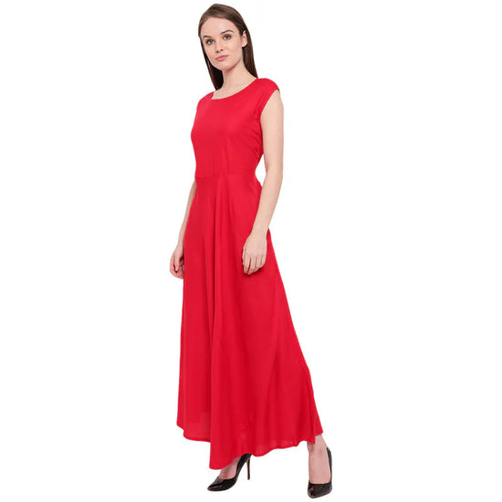 Aawari Rayon Plain Gown For Girls and Women Red-AM086-Red