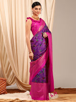 Saree Mall Women's Cotton Blend Purple Printed Designer Saree With Blouse Piece-EAGLE01C