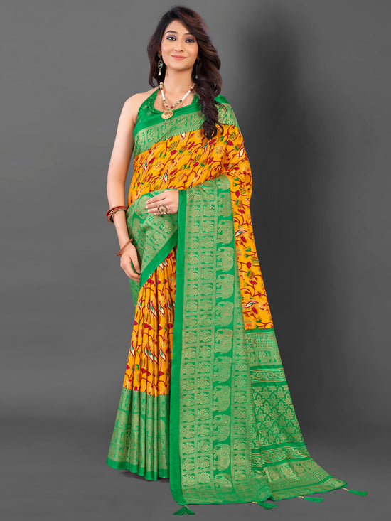 Saree Mall Women's Cotton Blend Mustard Printed Designer Saree With Blouse Piece-EAGLE03H