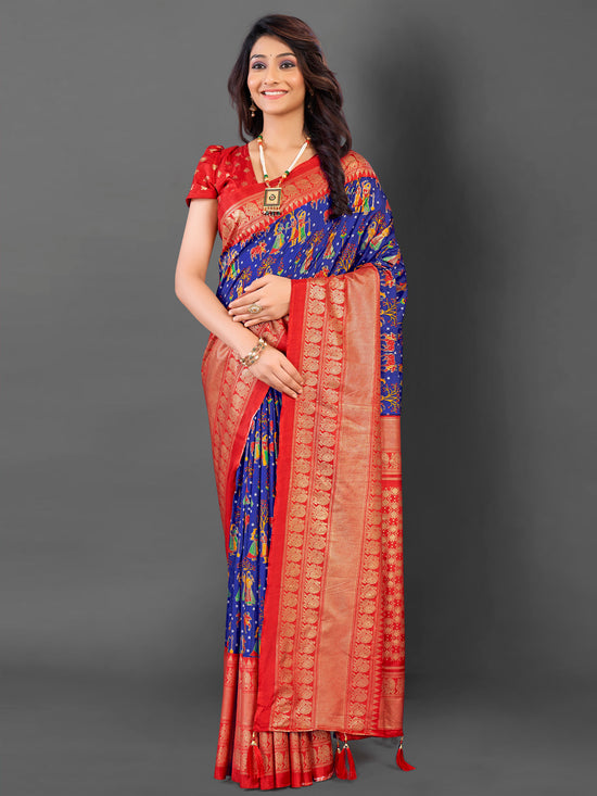 Saree Mall Women's Cotton Blend Blue Printed Designer Saree With Blouse Piece-EAGLE04D