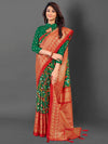 Saree Mall Women's Cotton Blend Green Printed Designer Saree With Blouse Piece-EAGLE05A