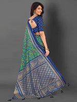 Saree Mall Women's Cotton Blend Teal Blue Printed Designer Saree With Blouse Piece-EAGLE06B