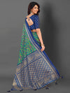 Saree Mall Women's Cotton Blend Teal Blue Printed Designer Saree With Blouse Piece-EAGLE06B