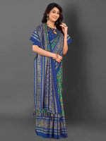 Saree Mall Women's Cotton Blend Teal Blue Printed Designer Saree With Blouse Piece-EAGLE06B